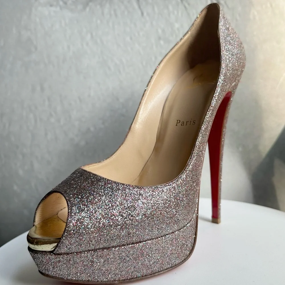🌺 CHRISTIAN LOUBOUTIN🌺 Lady Peep 150 Glitter Pumps Size: 40 - Picture 6 of 15